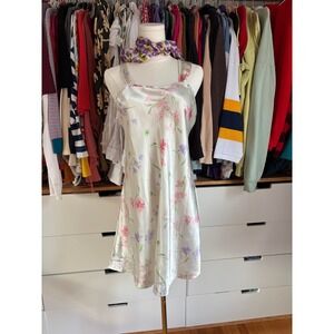 Erika Taylor Intimates Floral Satin Nightgown Womens Small Ivory Pink Slip Dress